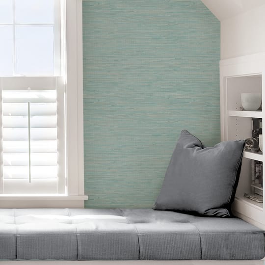 NuWallpaper Teal Tibetan Grasscloth Peel & Stick Wallpaper
